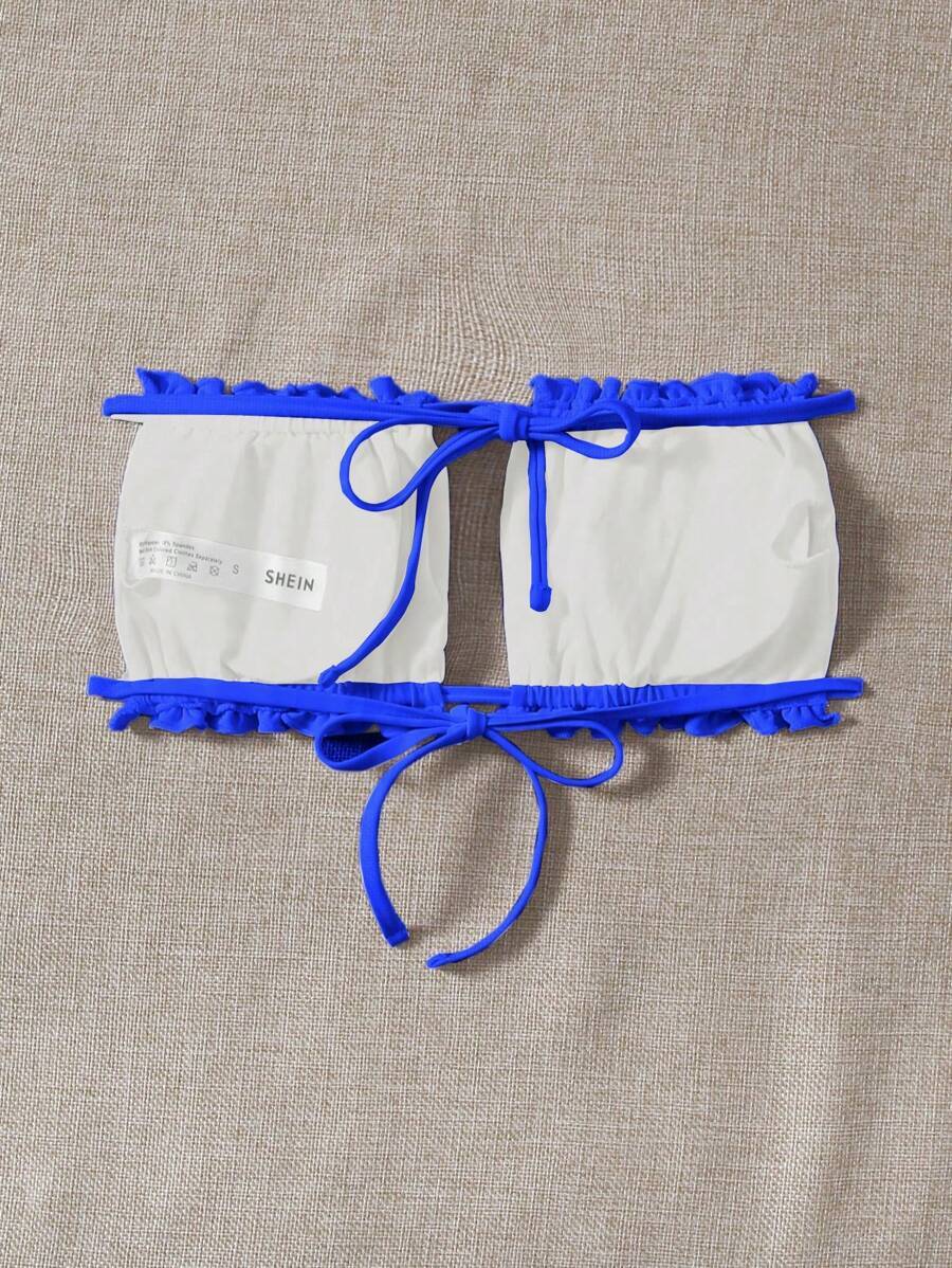 レディース 水着 トップス フリルトリム シャーリングバスト バンドゥービキニトップ拍卖