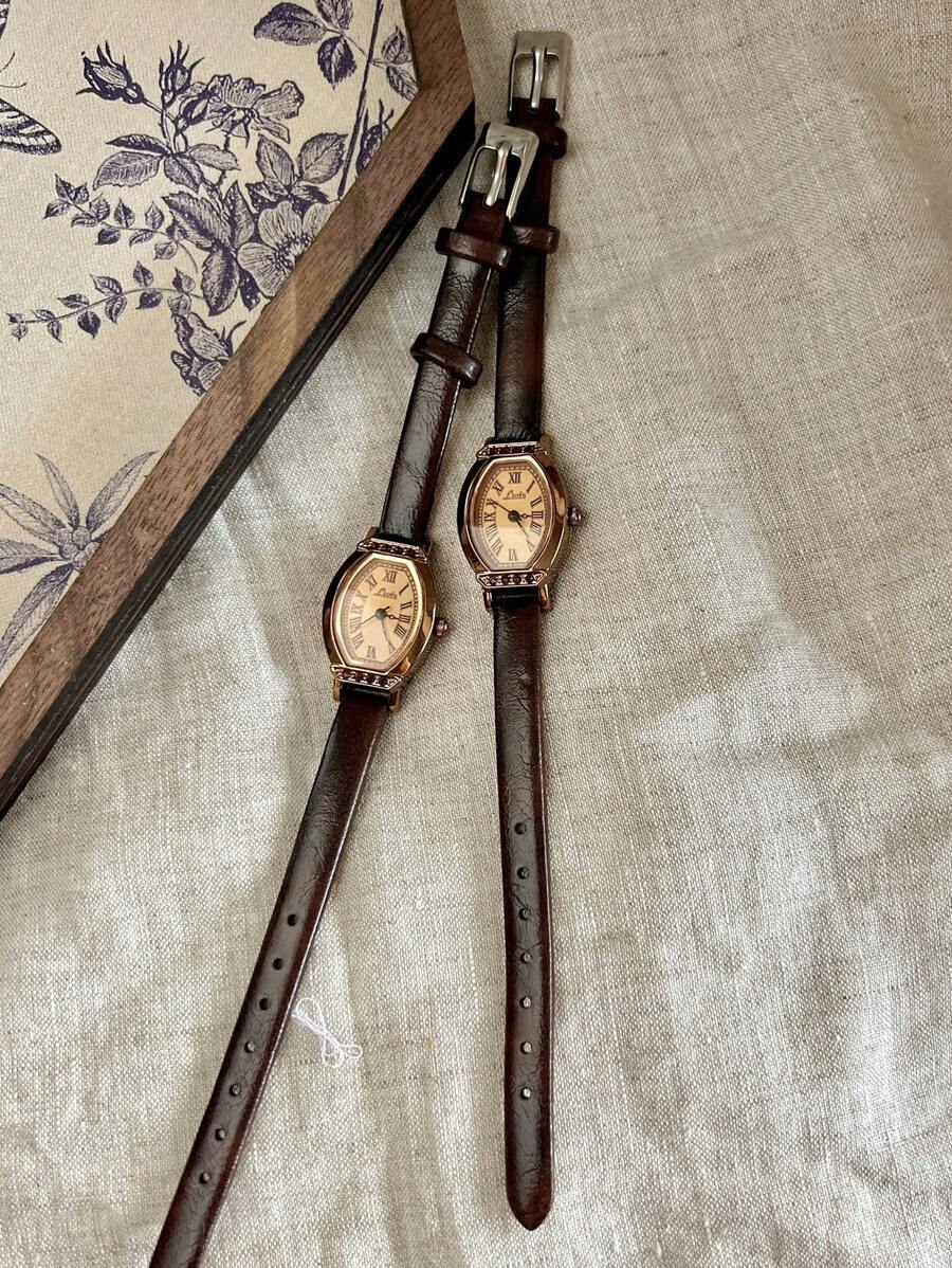 腕時計 レディース クォーツ 1個 ビンテージ カジュアル エレガント レディースコーヒーブラウンレザーストラップウォッチ、ファッ拍卖