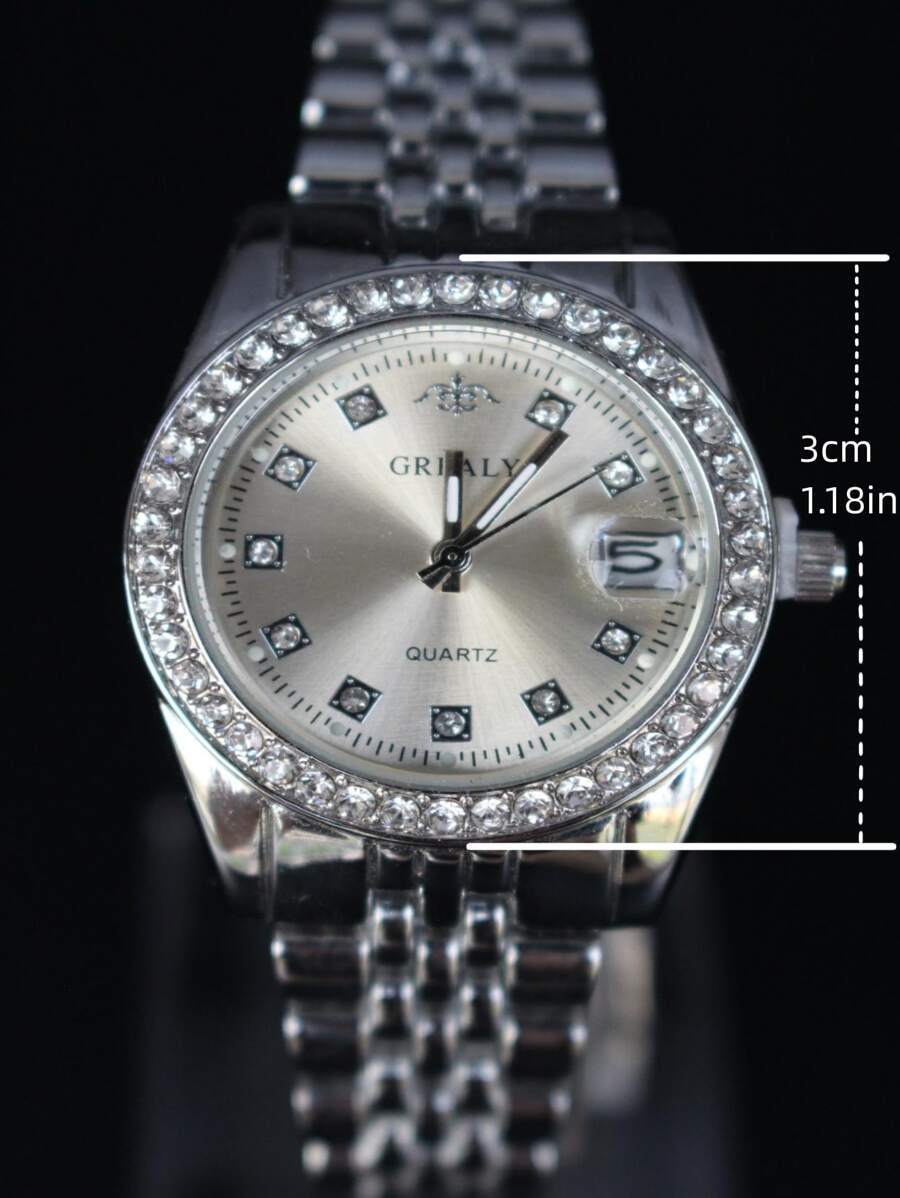 腕時計 レディース クォーツ 1個 レディース シルバーアロイ スチールバンド ファッション クラシック ラウンド ラインストーン拍卖