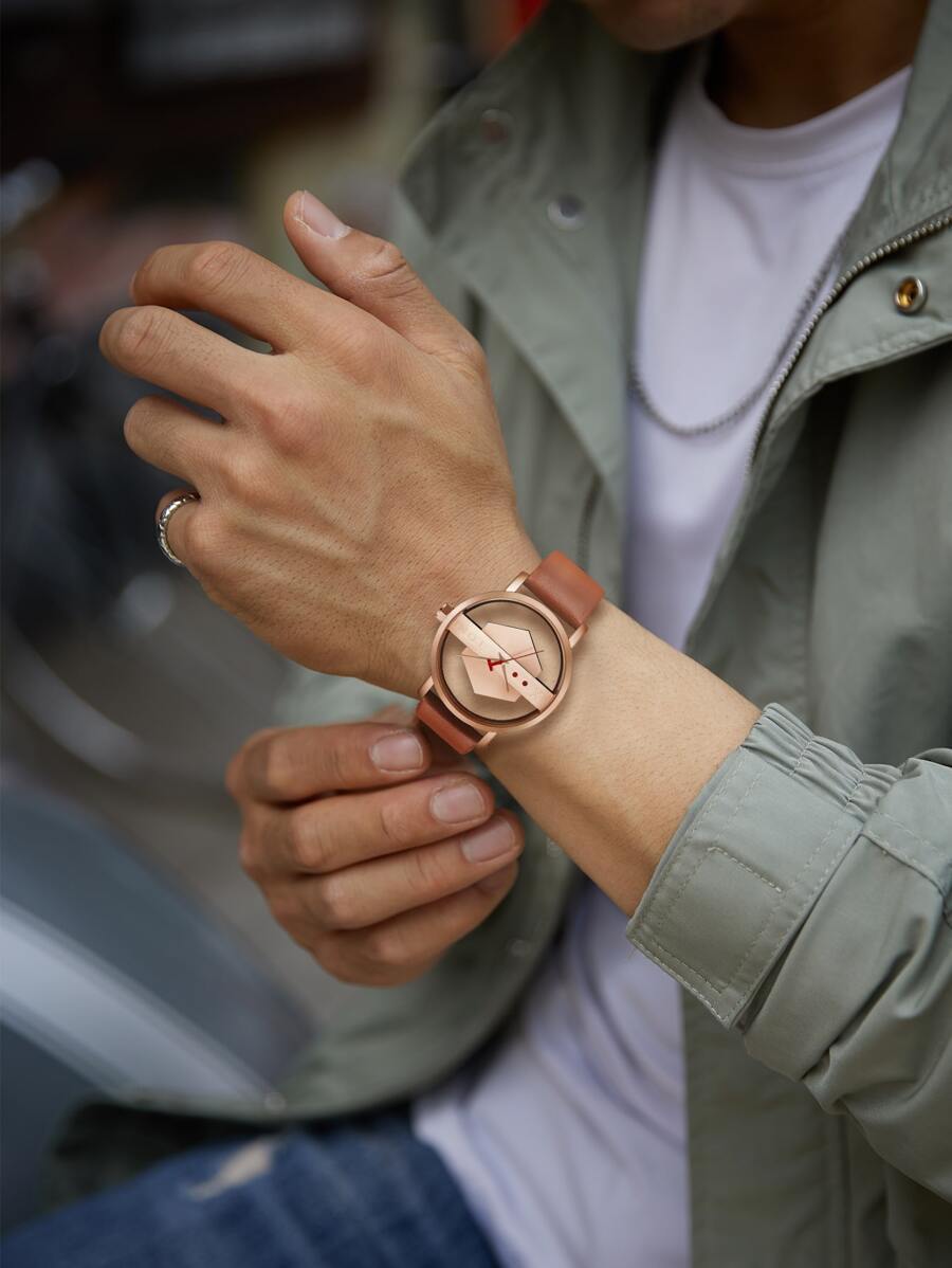 腕時計 メンズ クォーツ 幾何学模様ダイヤル ラウンドポインター クオーツ腕時計、学生への入学祝いの贈り物に拍卖