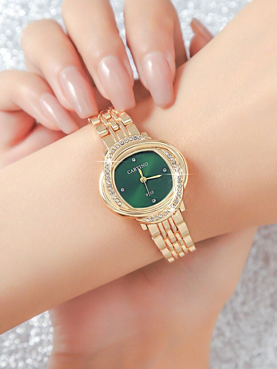 腕時計 レディース クォーツ ゴールドステンレススチール レディース腕時計バンド、シンプルで優雅、バーサタイル、ダイヤモンドクォー拍卖