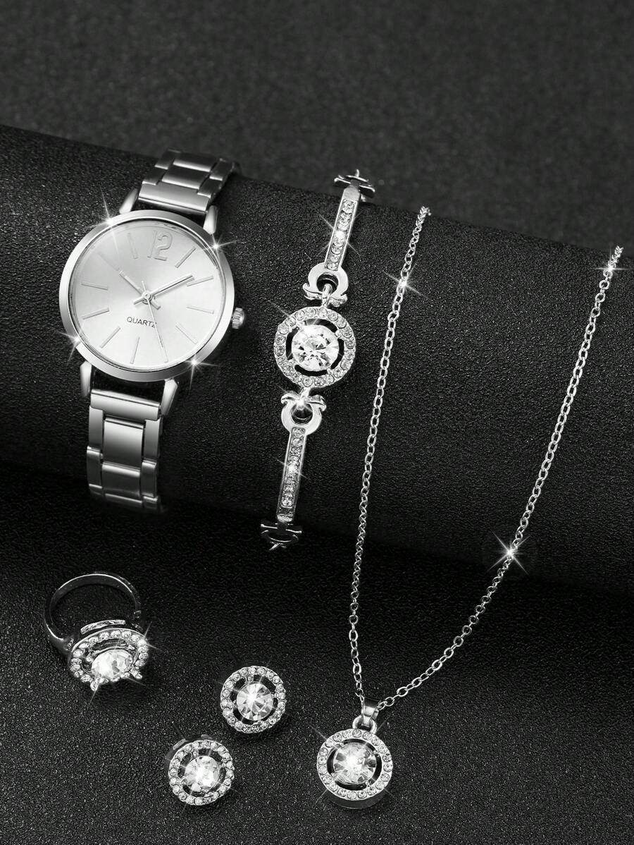 腕時計 レディース セット 女性用 シンプルファッション クォーツ腕時計 小ダイヤル付き スチールバンド、ダイヤモンド装飾 + ダ拍卖