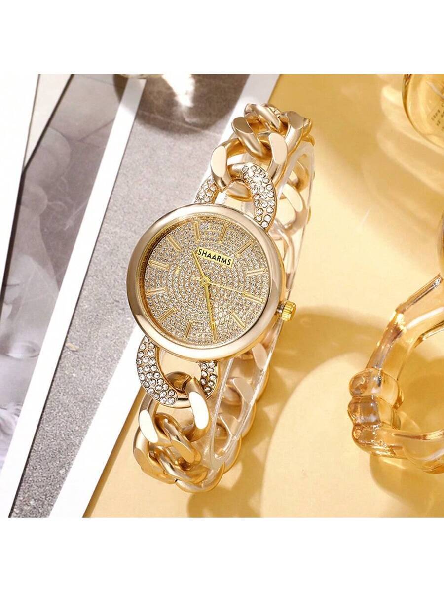 腕時計 レディース セット 2個 ラインストーン装飾 レディース クォーツ腕時計セット、学生への贈り物に拍卖