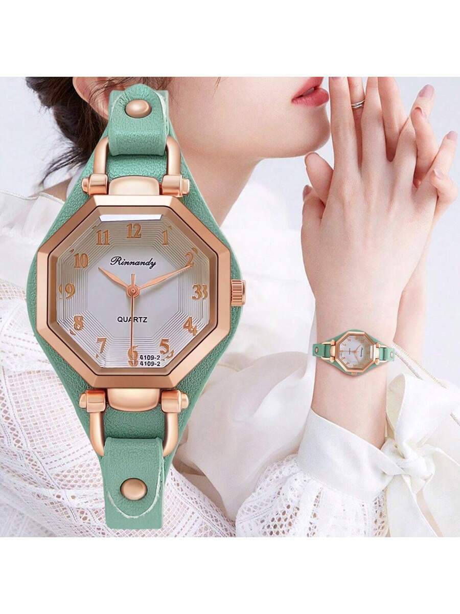 腕時計 レディース クォーツ 1個 レディース ファッション ミニマリスト エレガント オクタゴナル ケース レザーベルト クォー拍卖
