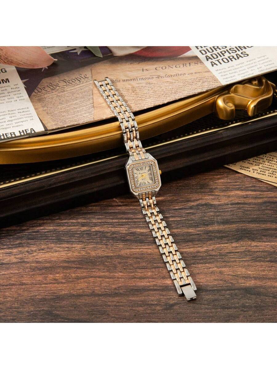 腕時計 レディース クォーツ 韓国スタイル レディース腕時計、ダイヤモンド付きスチールバンド、ライトブルーの小さな文字盤、ホワイト拍卖