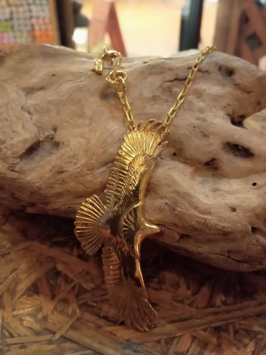 真鍮全金色,中イーグル,フェザー,ネックレス,イーグルフック細角チェーンデザイン,インディアンネイティブ拍卖