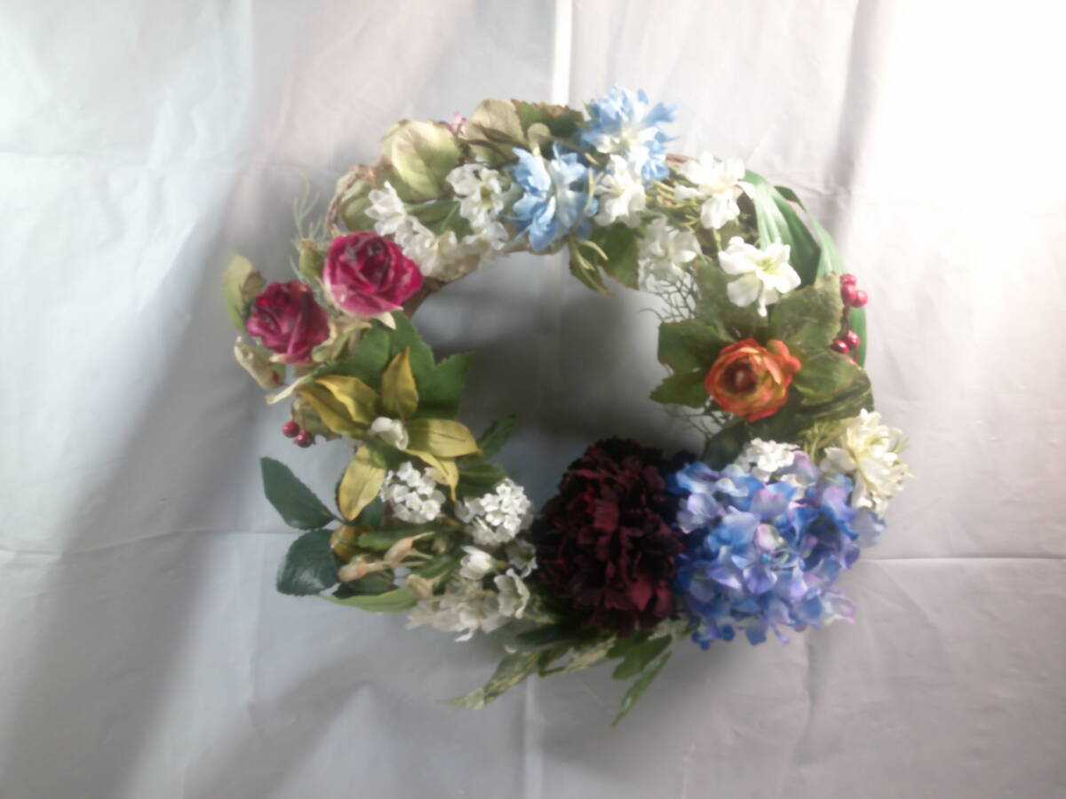 フラワーリース 大きめ 花 ゴージャス かわいい リース 造花 玄関 壁掛け リーフ拍卖
