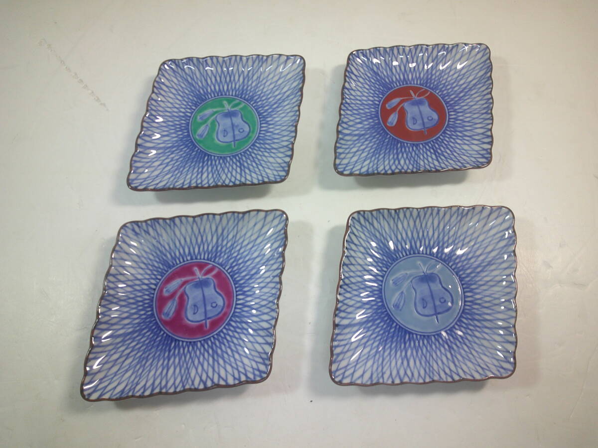 西山窯 大相撲 軍配柄 角小皿 4枚セット 有田焼 京焼拍卖