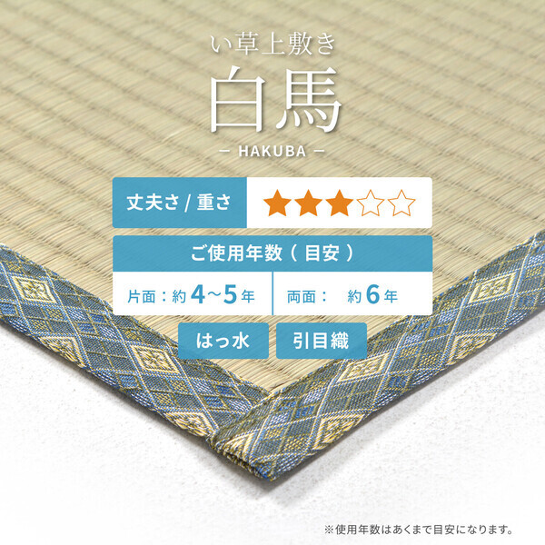 い草 上敷き 36間6畳 撥水加工付き 白馬 はくば 汚れがさっと拭ける拍卖