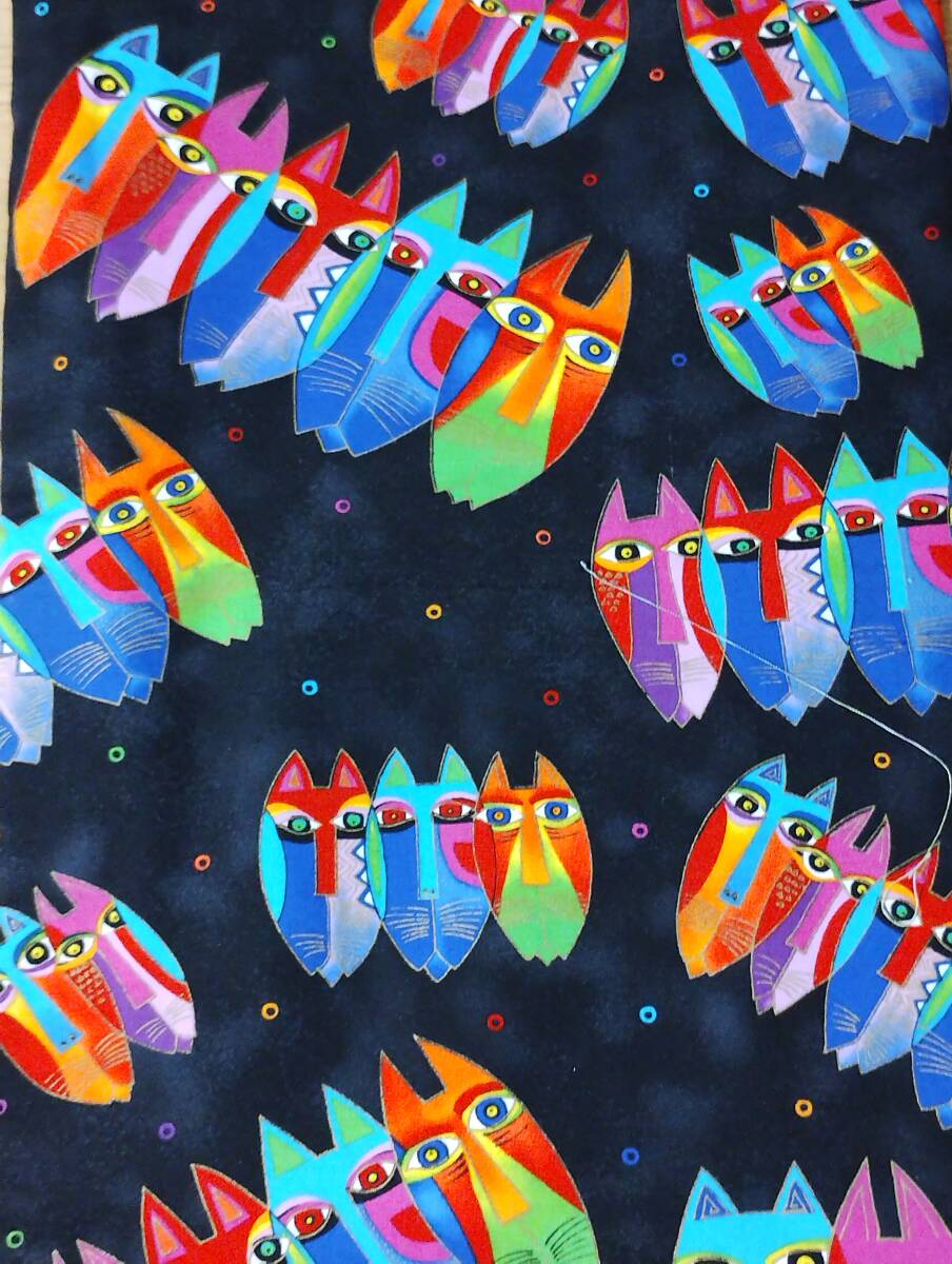 黒地 カラフル 猫 生地 110㎝幅 200㎝長さ拍卖