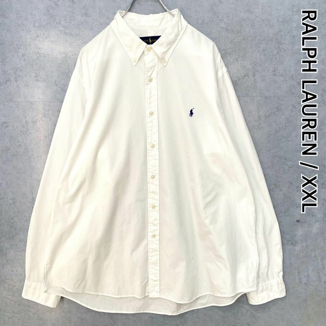 ラルフローレン ボタンダウン長袖シャツ クラシック ホワイト ロゴ刺繍 ポニー メンズXXLサイズ 大きいサイズ RALPH LAUREN拍卖