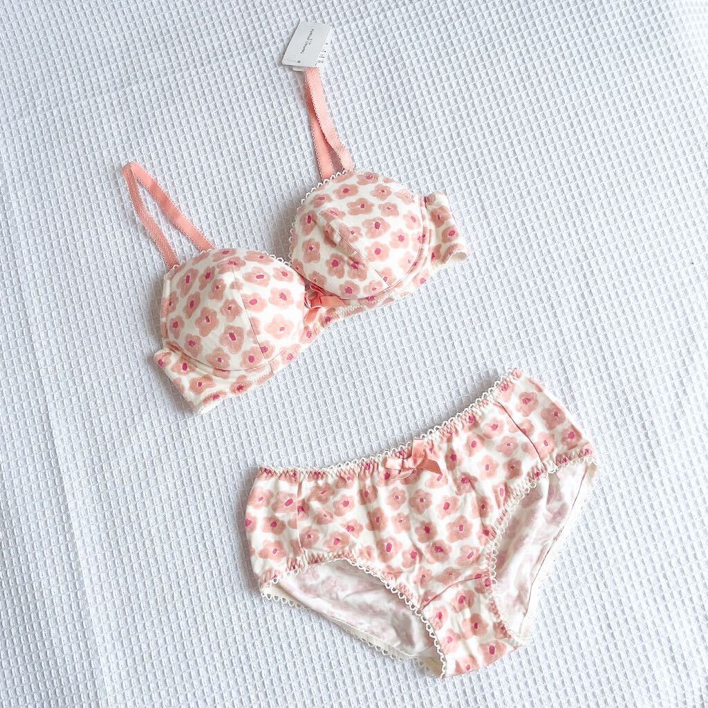 新品TSUMORI CHISATO BITブラジャー&ショーツ上下セット下着パンティMサイズC70ワコールWacoalツモリチサトSLEEPフラワー花リボン白ピンク拍卖