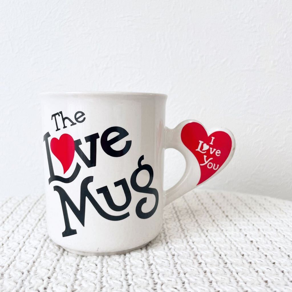おしゃれThe Love Mugホワイト白レッド赤ハートCoffee Mug Cupマグカップ黒ブラック陶磁製ヴィンテージ アンティーク バレンタイン陶器ロゴ拍卖