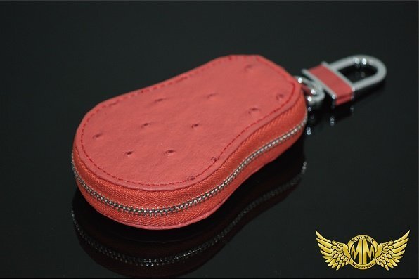 カー用品 スマートキーケース オーストリッチ風 レザー カルビナ付き オレンジ/父の日 母の日 プレゼント 【メール便送料210円】拍卖