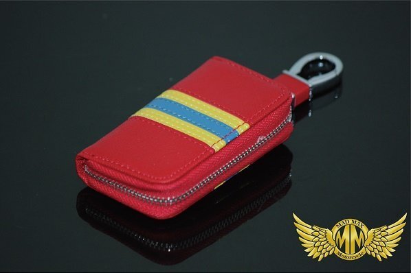 カー用品 スマートキーケース ボーダー柄 レザー カルビナ付き レッド/父の日 母の日 プレゼント 【メール便送料210円】拍卖