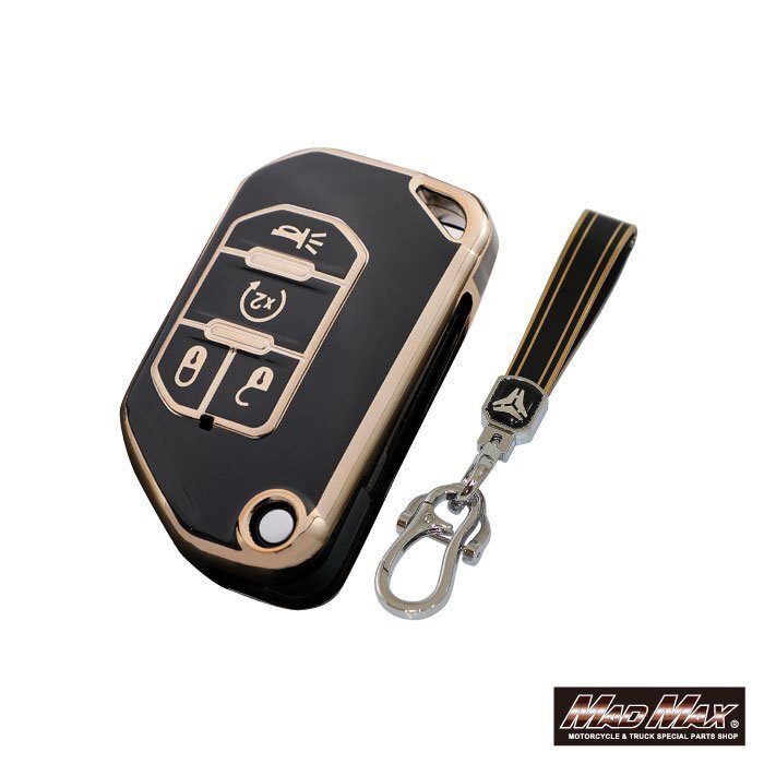 JEEP ジープ専用 ゴールドライン TYPE C 3ボタン式 TPUソフト スマートキーケース ブラック/キーホルダー キーリング【メール便送料210円】拍卖