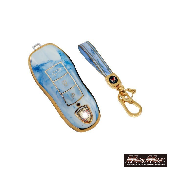 MADMAX カー用品 ポルシェ専用 大理石調 TYPE A TPUスマートキーケース ブルー/プレゼント 父の日 母の日 誕生日【メール便送料210円】拍卖