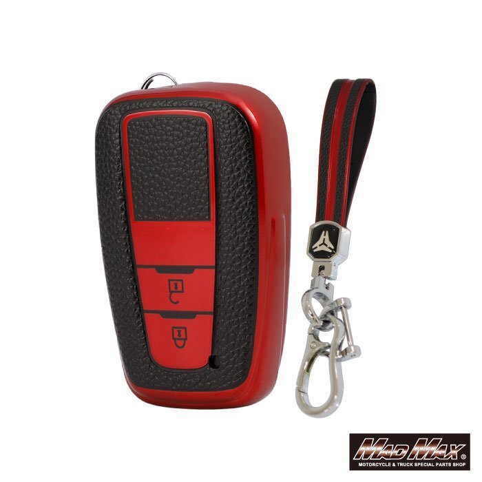 トヨタ専用 レザー調 TYPE B 2ボタン式 TPUソフト スマートキーケース レッド/ランドクルーザープラド150 後期【メール便送料210円】拍卖