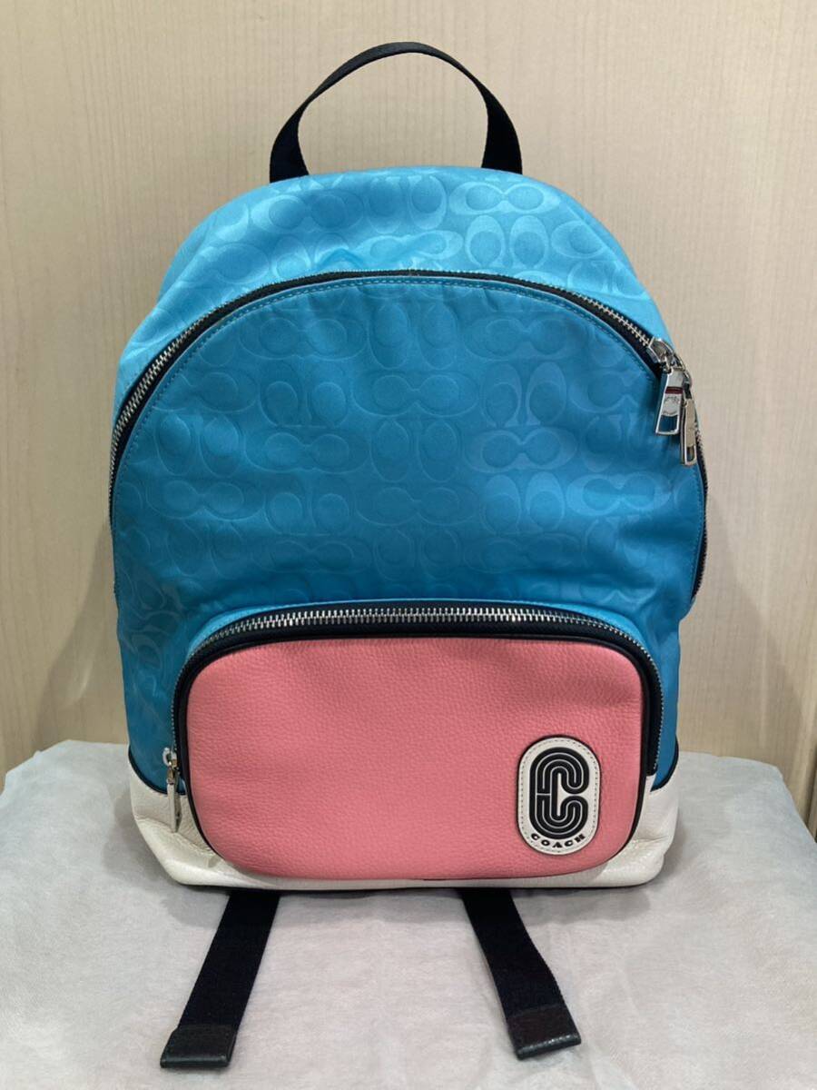 COACH コーチ リュック レザー ブルー ピンク シグネチャー 2908拍卖