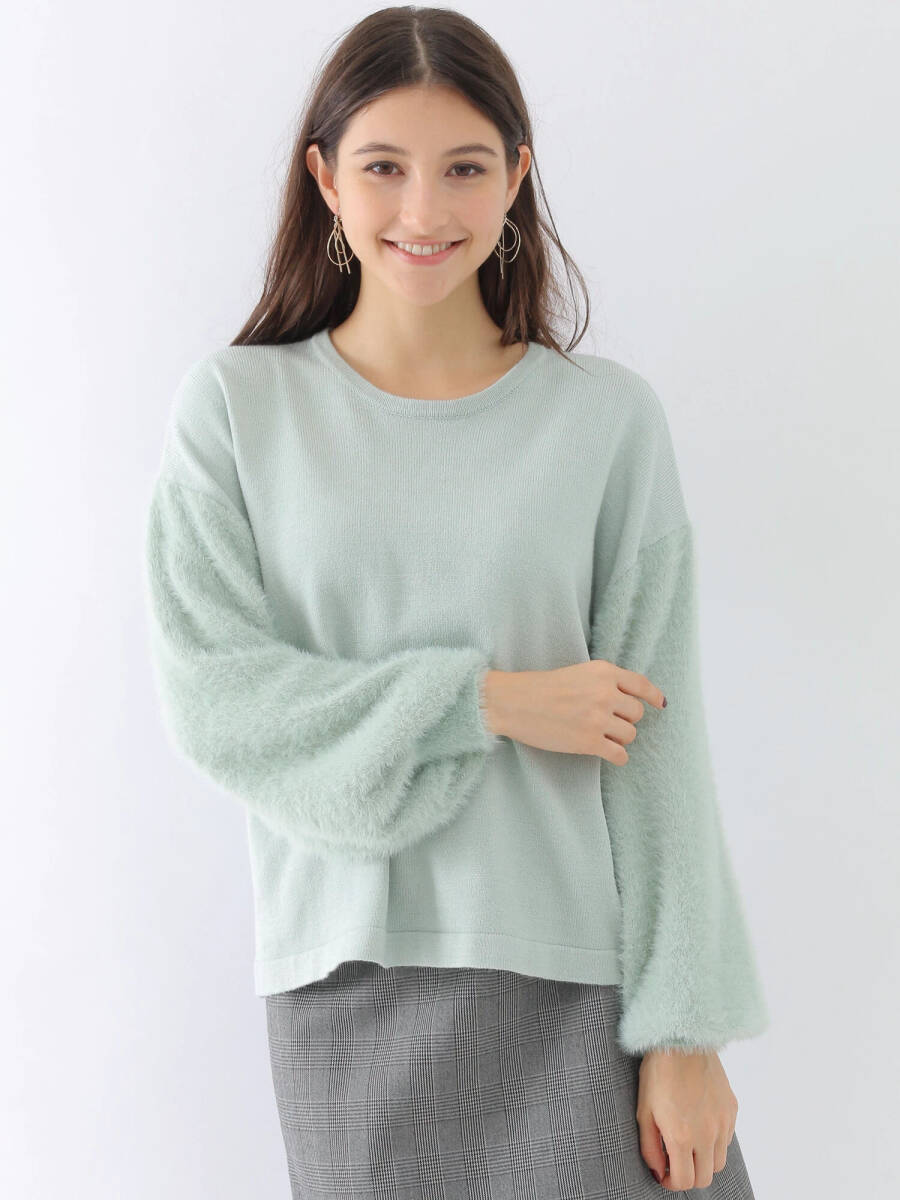 新品 アースミュージックアンドエコロジー earth music&ecology 袖シャギーニットプルオーバー (Mint)299-426 拍卖