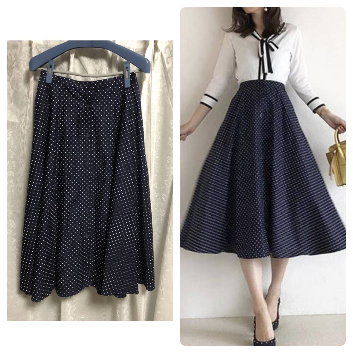 UNIQLO ユニクロ フロントボタンサーキュラースカート(ドット)拍卖