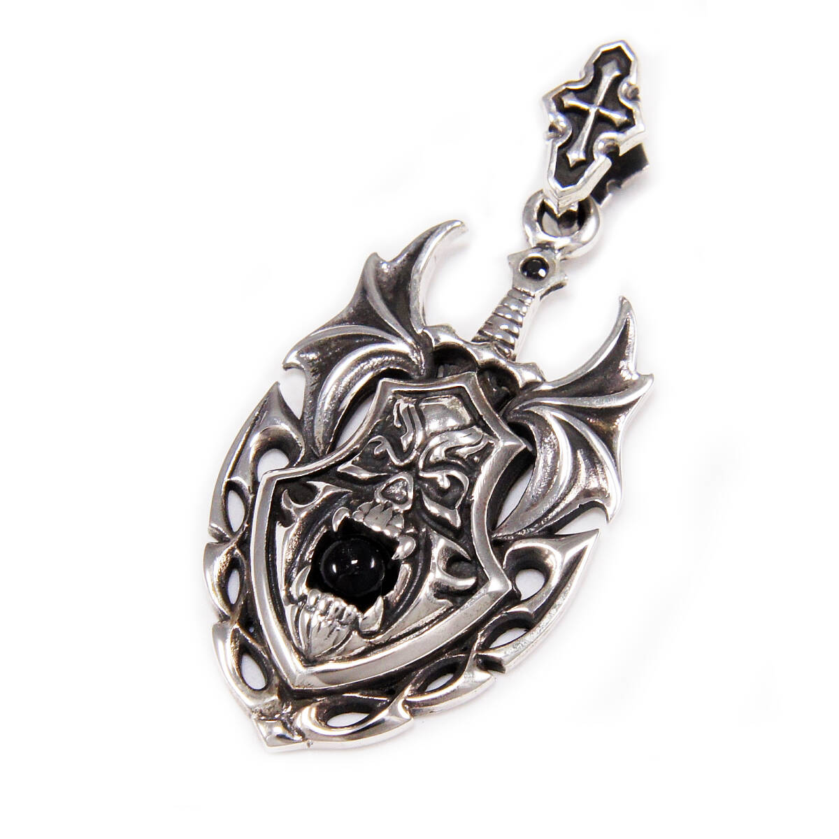 オニキス シールド 925シルバー ペンダント/トップ ネックレス 925刻印あり 新品 送料無料 メンズアクセサリー BUB-055拍卖