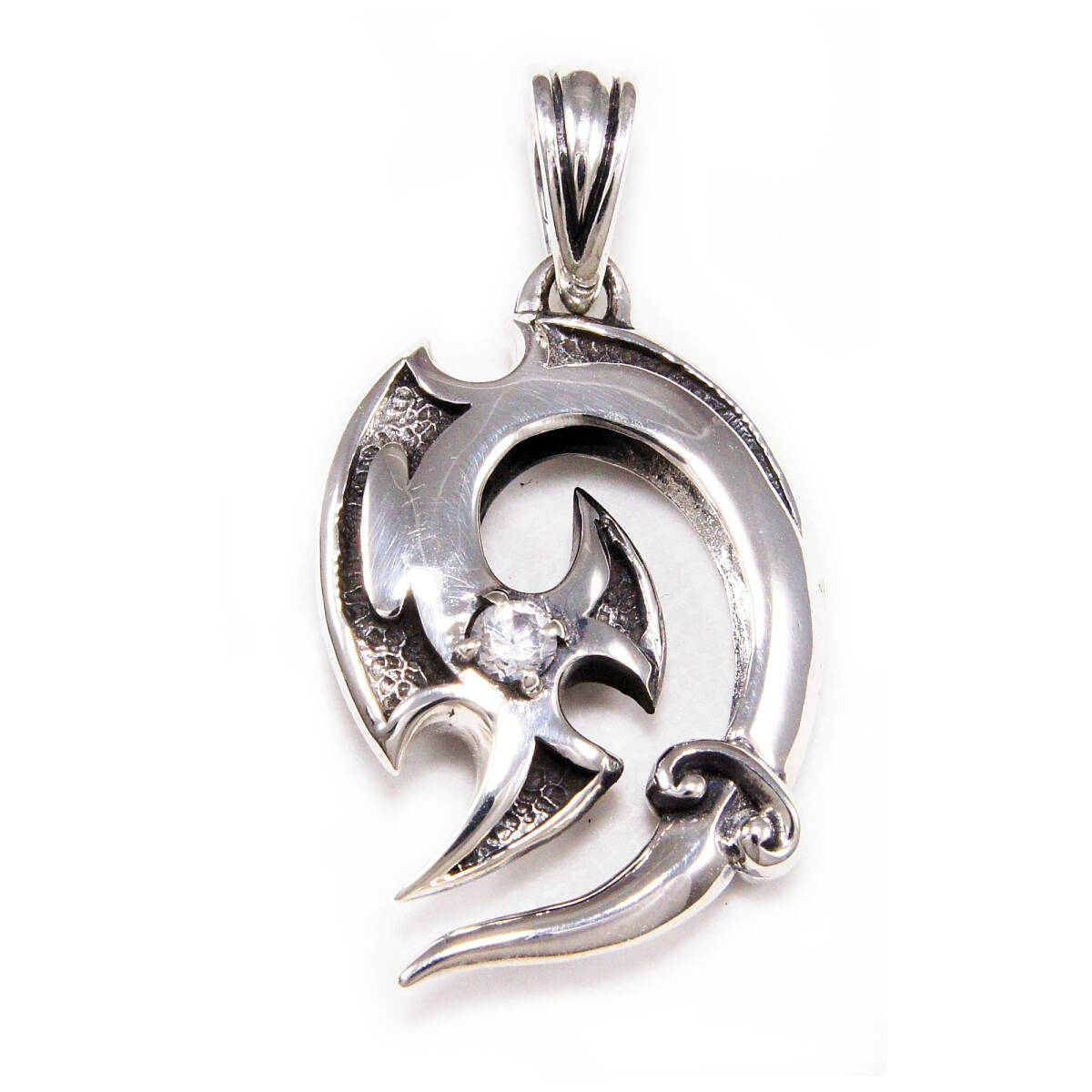 トライバルフック 925シルバー ペンダント トップ ネックレス ジルコニア バイカージュエリー 925刻印あり 新品 メンズアクセサリー CS-028拍卖