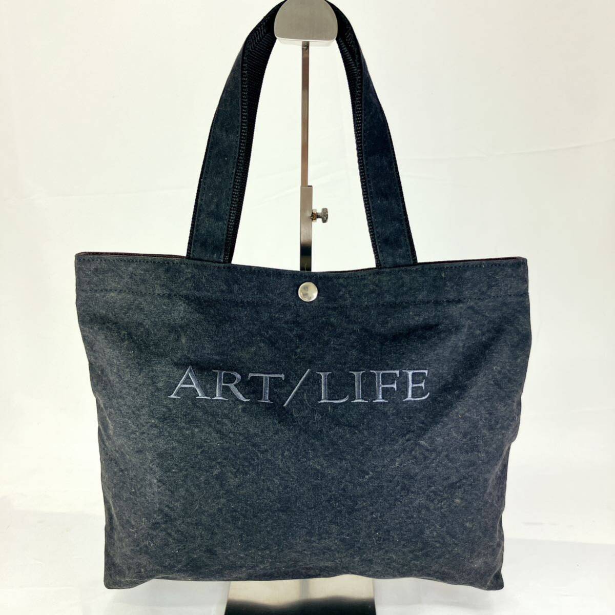 【レア】ART-LIFE アートライフ ハンドバッグ 手提げ デニム生地風 ブラック かばん 鞄 ヴィンテージ レトロ トート エコバッグ D-2拍卖