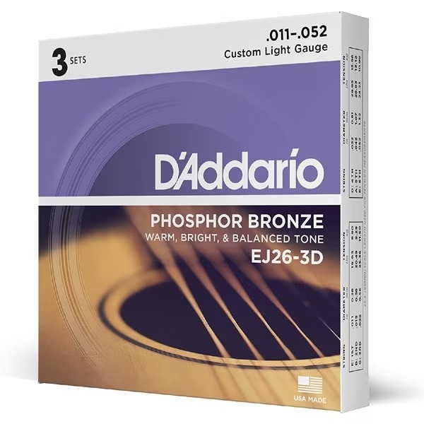 【アコースティックギター弦 3セット】 ダダリオ D'Addario EJ26-3D Custom Light 11-52 PHOSPHOR BRONZE 3セットパック お買い得 正規品拍卖