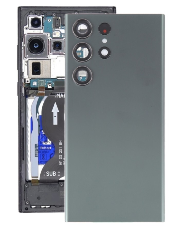 Galaxy s23 ultra用 バックカバー カメラレンズ付き グリーン 交換部品拍卖