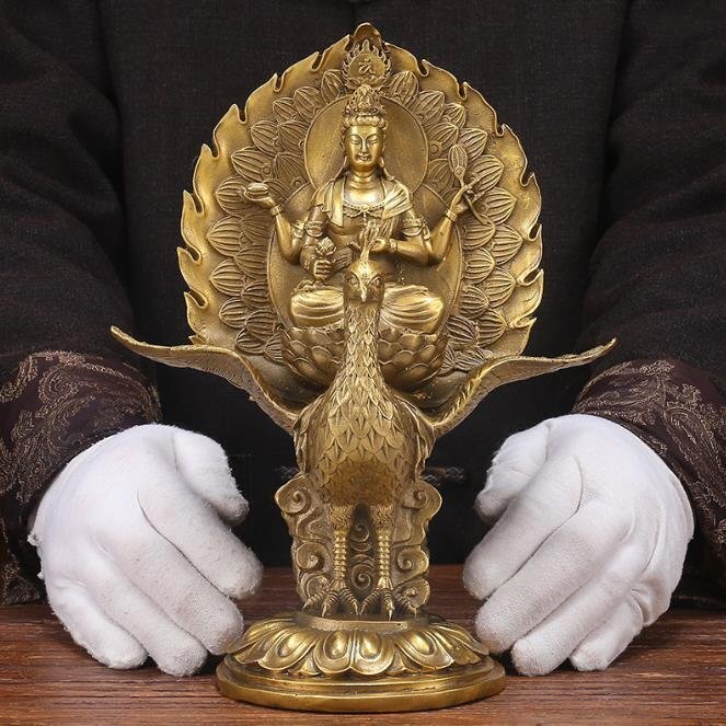 強くお勧め★純銅 手作り 工芸品 置物を置く収蔵品 仏像 仏教 孔雀明王座像拍卖
