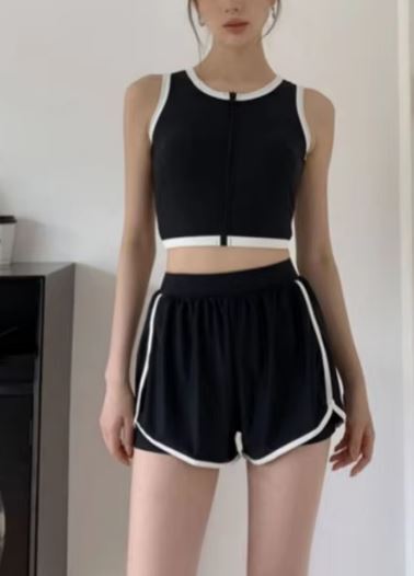 【XL 56-62kg】※カラー01※韓国-女性用の分割ビキニ,ひもパンティー付きの黒のツーピース水着,学生,ハイウエスト,休暇,ビーチウェア拍卖