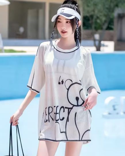 【Sサイズ WHITE 3点セット】七分袖の女性用水着,ボディ,レタリングプリント,ベリー,スリム,3ピース,学生用拍卖