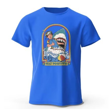 クラシックなヴィンテージ面白いサメTシャツ,肯定的なプリントの服,綿100%,スポーティなトップス サイズ: L 色:ブルー拍卖