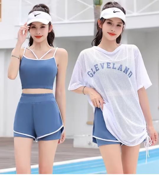 【XSサイズ Blue3点セット】女性のためのゆったりとした肌に密着した水着,保守的な夏服,水泳,快適なスパ,大きいサイズ拍卖