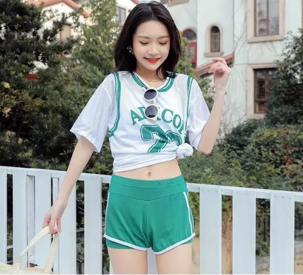 【XLサイズGreen 3点セット】韓国 女性のためのセクシーなビーチウェア,休暇のための3点ビキニセット,シックでスリムな水着,ハイウエスト拍卖