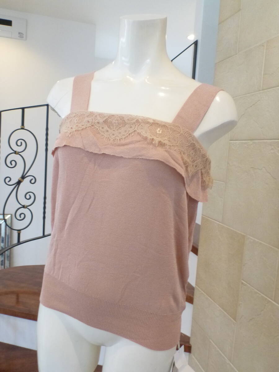 1万 新品 Balcony and Bed バルコニー&ベッド★ピンク レース使い ノースリーブニット M相当拍卖