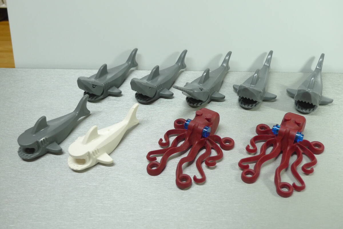 レゴ LEGO サメ(7体、内2体上あご無し) タコ(2体)フィグ 中古品 検・ 鮫 シャーク ノコギリザメ ジョーズ 蛸 たこ 海 水族館拍卖