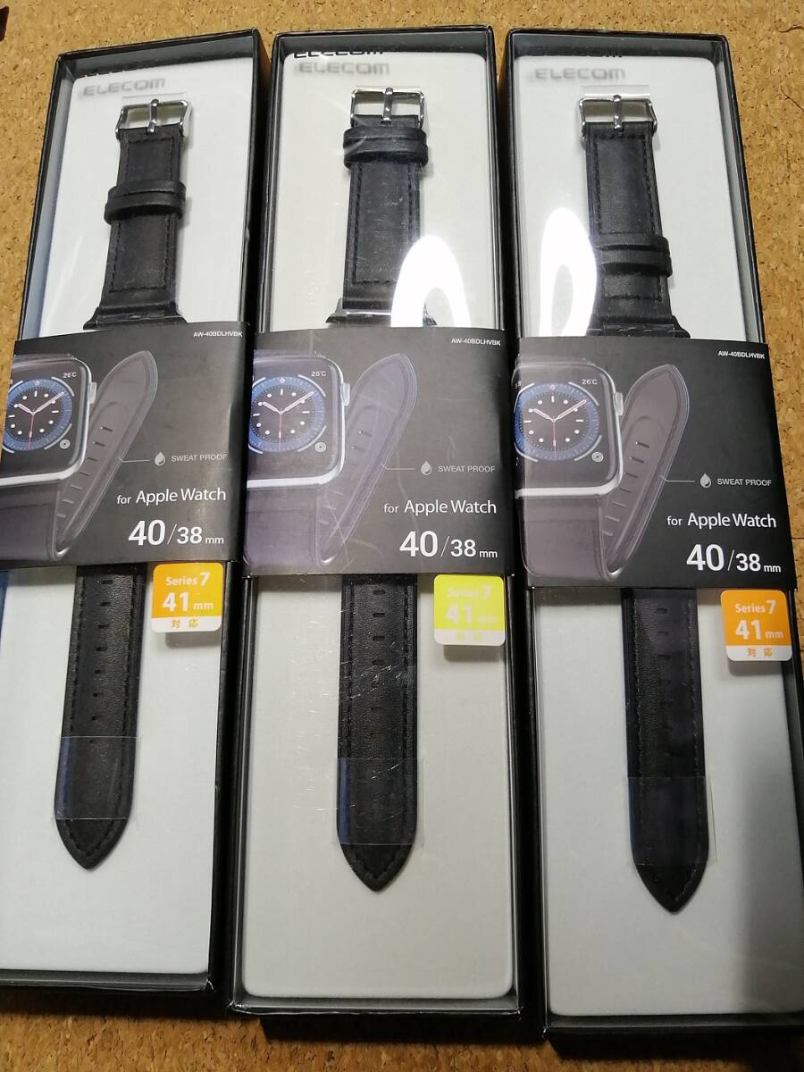 【3本】エレコム Apple Watch ハイブリッドレザーバンド 40/38mm AW-40BDLHVBK 4549550207256拍卖