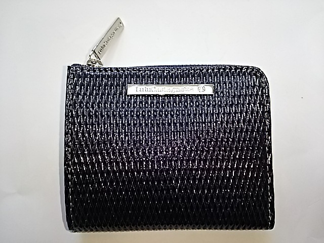 LL0024★ルルカスタネット 二つ折り財布 LF ネイビー 紺 本革 ダイヤ柄【新品 未使用】レディース 薄マチ ブランド エナメル セール特価拍卖