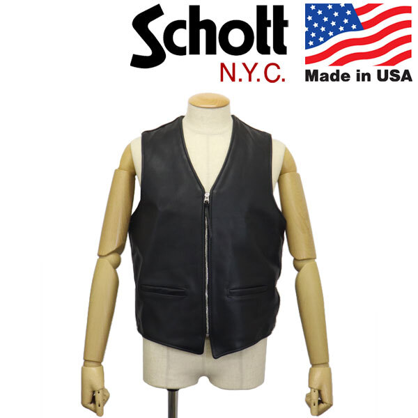 Schott (ショット) 5951002 3951001 193V LEATHER VEST レザーベスト 10 BLACK L拍卖