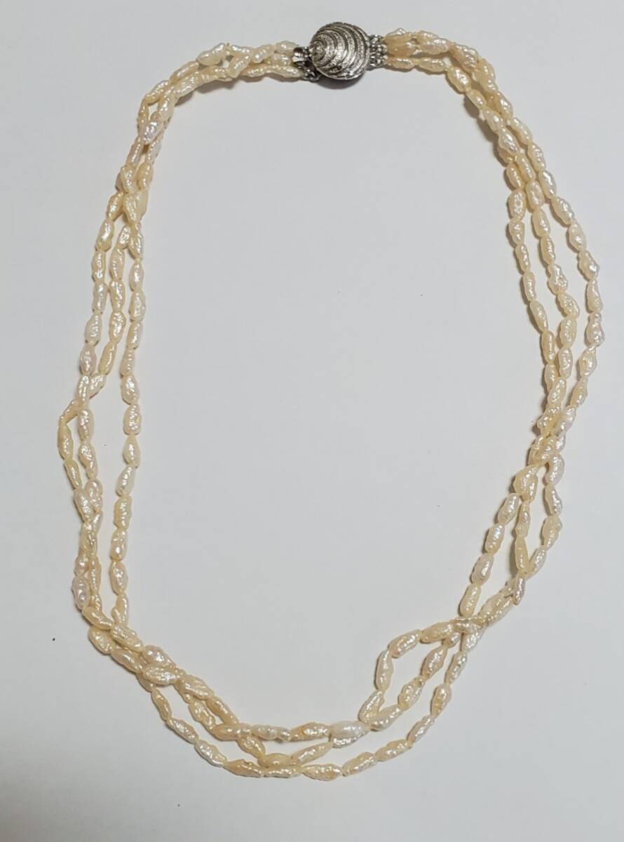 SILVER シルバー刻印 真珠 パール ネックレス レディース 43㎝ 18,6g きれいめ拍卖