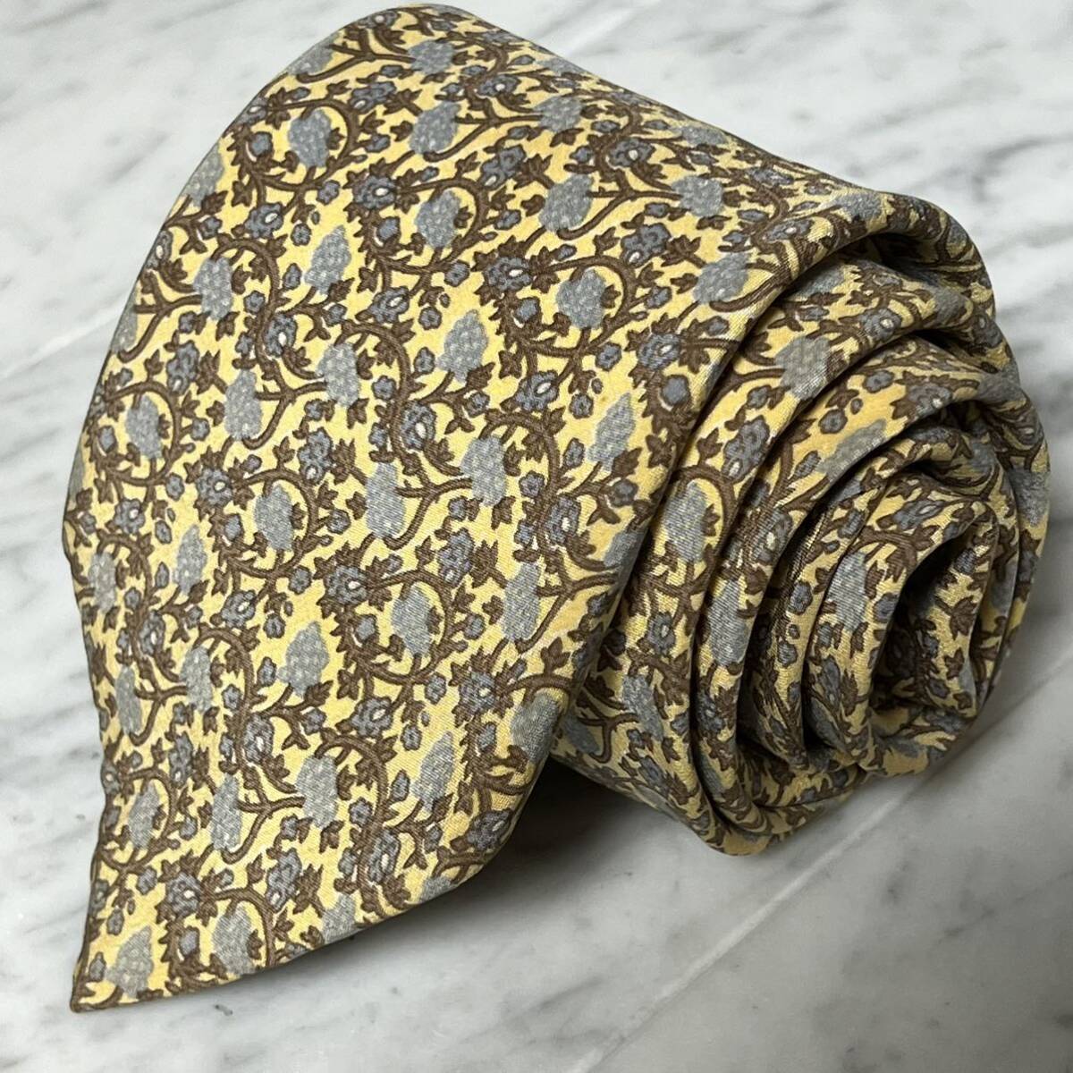 770円~ LANVIN ネクタイ イエロー系 ブラウン ライトブルー ぶどう ボタニカル柄 (YW2)拍卖
