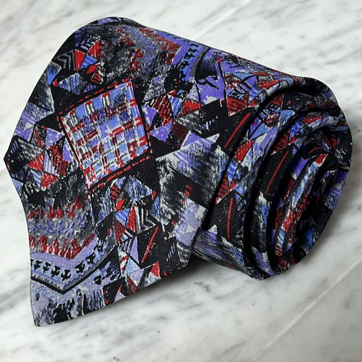【美品】 999円~ RYKIEL HOMME ネクタイ ブルー ブラック アート柄 (GB1)拍卖