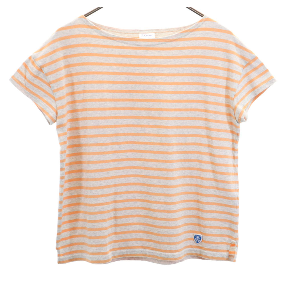 オーシバル 日本製 ボーダー柄 半袖 ボートネック Tシャツ F グレー ORCIVAL フレンチスリーブ レディース拍卖