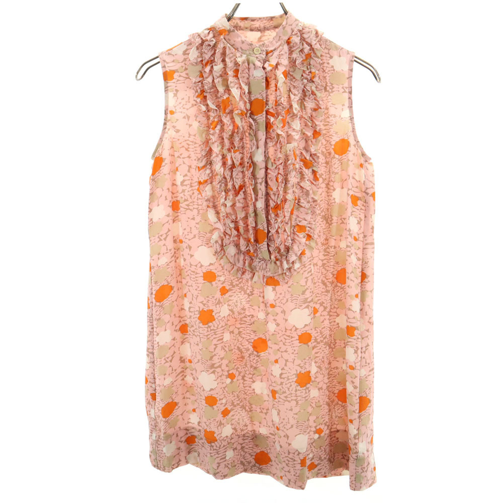 カレンウォーカー シルク100% 総柄 ノースリーブ ミニワンピース US2 ピンク系 KAREN WALKER レディース拍卖