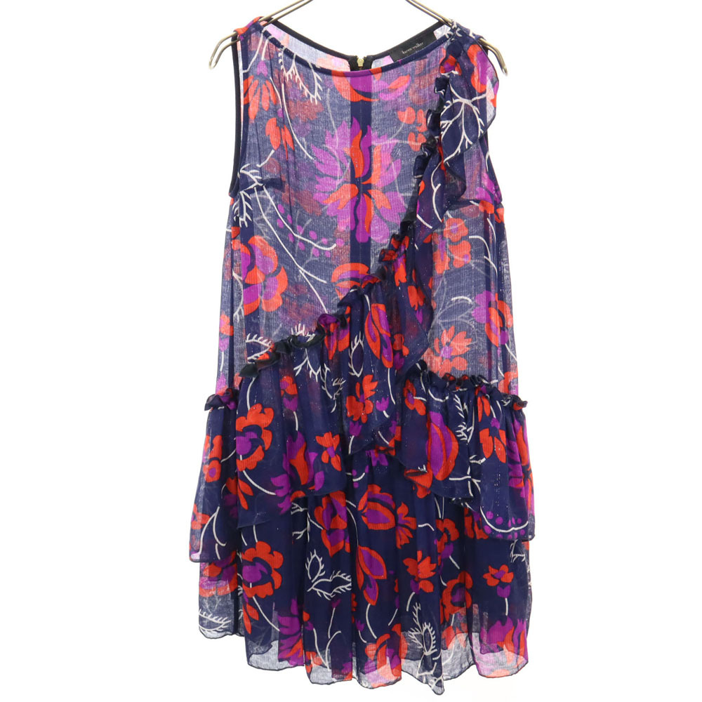 カレンウォーカー ニュージーランド製 シルク 花柄 ノースリーブ シースルー ワンピース UK 8 KAREN WALKER チュニック レディース拍卖
