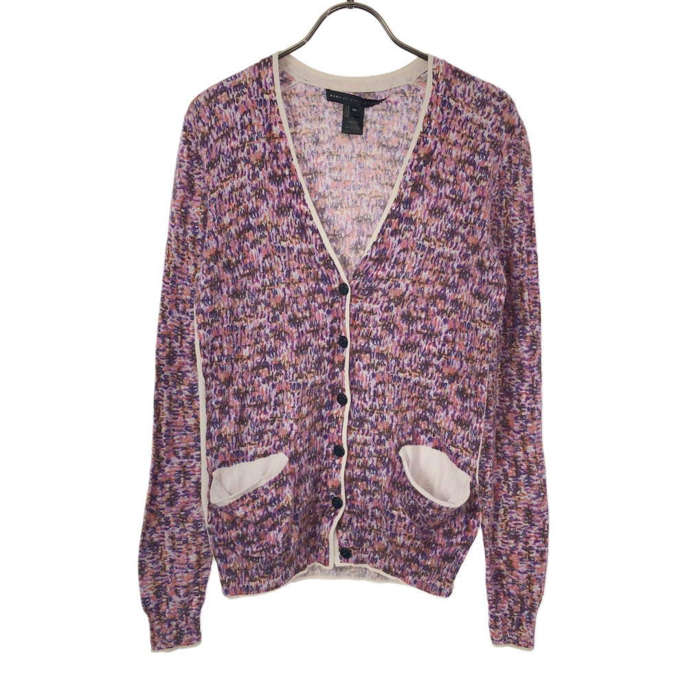 マークバイマークジェイコブス 総柄 長袖 Vネック ニットカーディガン XS パープル系 MARC BY MARC JACOBS レディース拍卖