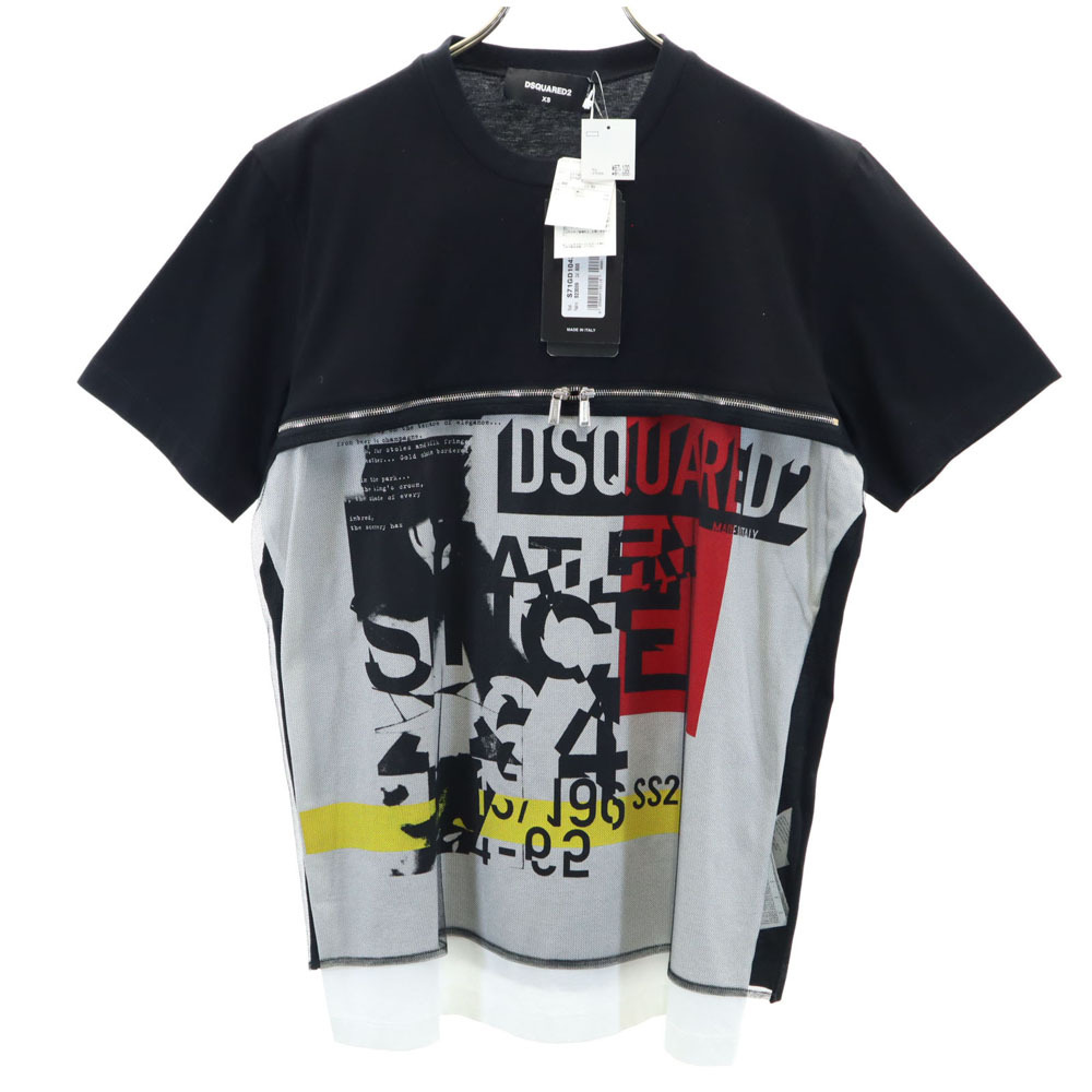 未使用 ディースクエアード イタリア製 半袖 メッシュ レイヤード Tシャツ XS ブラック DSQUARED2 メンズ拍卖