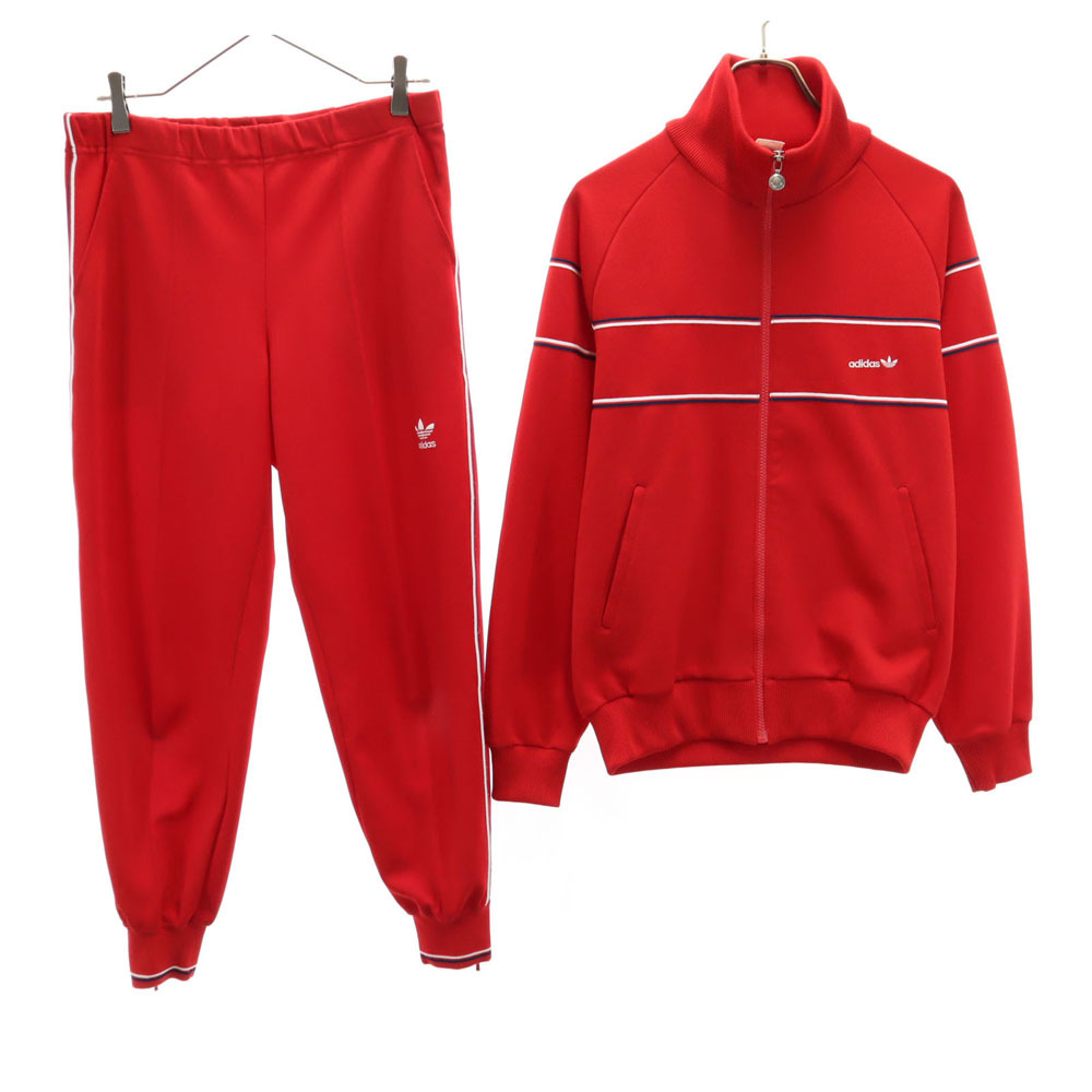 アディダス 70s デサント製 ヴィンテージ 西ドイツタグ トレフォイルロゴ ジャージジャケット 上下セットアップ L/M レッド adidas メンズ拍卖